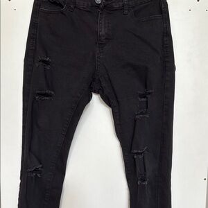 Wax Jean Black Skinny Distressed Denim